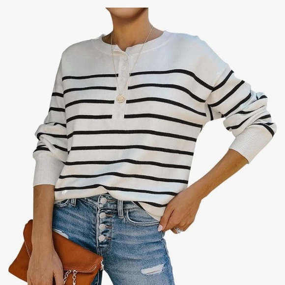 Striped Henley Sweater XL - Picture 1 of 5